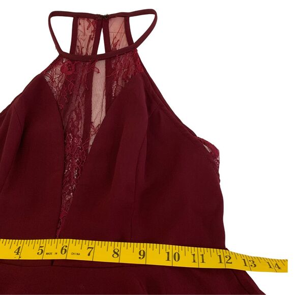 Lulus Burgundy Red Lace Backless Skater Fit & Flare Mini Dress XS - Picture 10 of 12